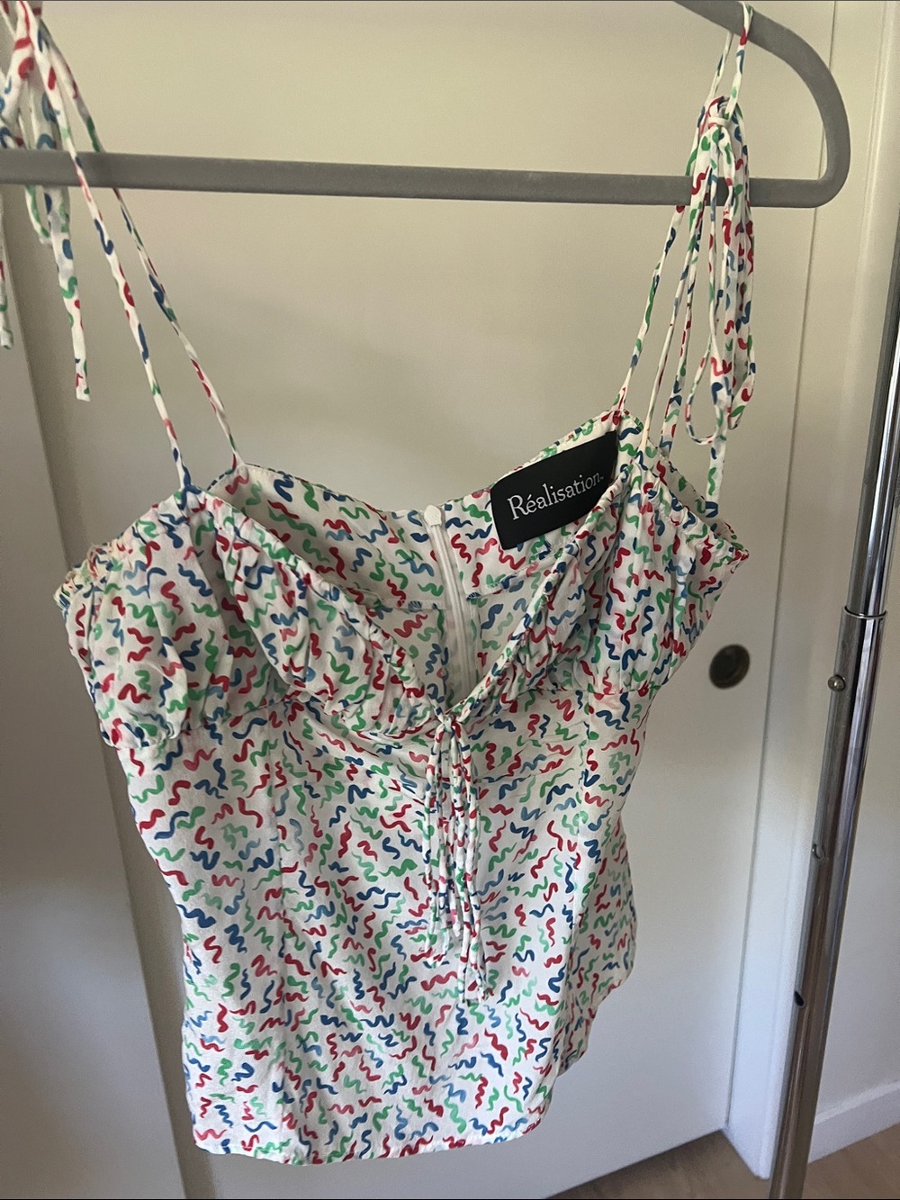 Realisation Par White Cami with Red, Green & Blue Squiggle Print